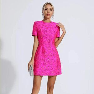 CATCHALL Astrid Pink Jacquard Floral Mini Dress Medium